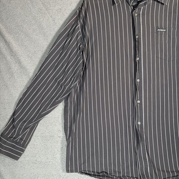 Avirex Shirt Mens Size XXL Button Up Gray White Stripes Jesse Pinkman Y2K Grunge - Picture 5 of 16